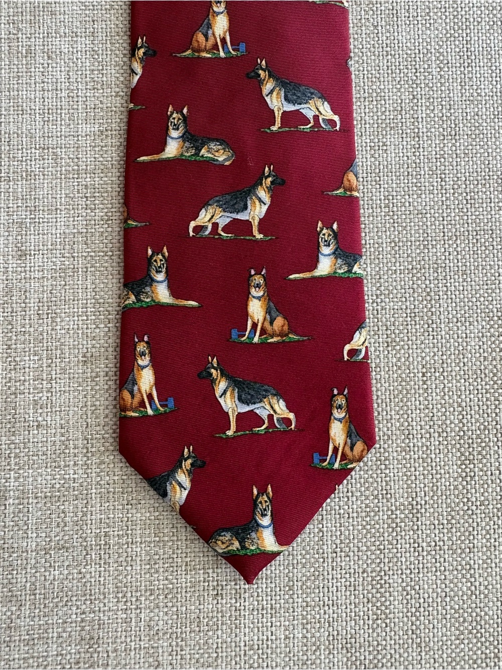 Alynn German Shepherd Dog Tie Burgundy Novelty Silk USA 3.5” Wide